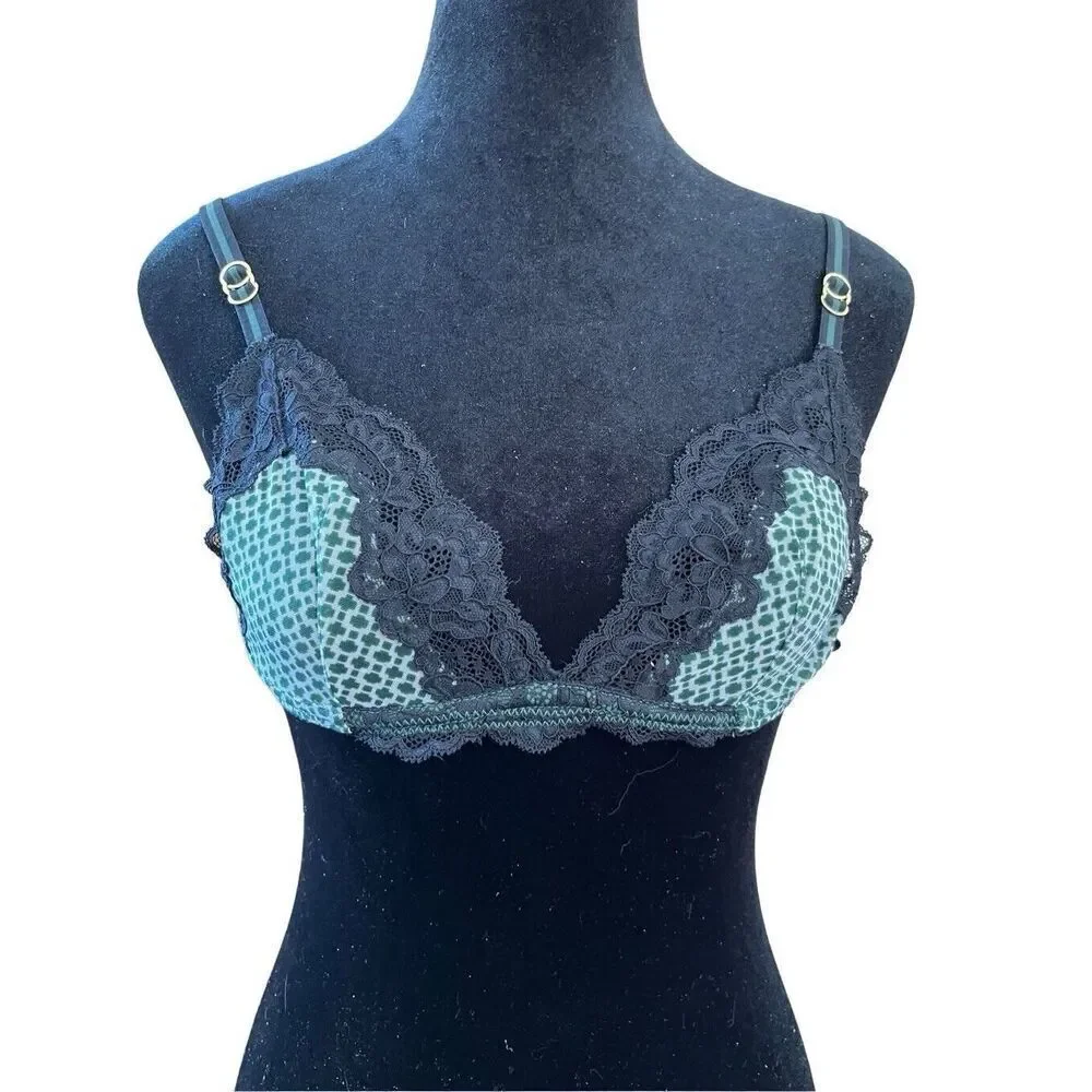 STELLA McCARTNEY Intimates Black Lace Bra Green Cup Underwire S230-255 32C NWOT
